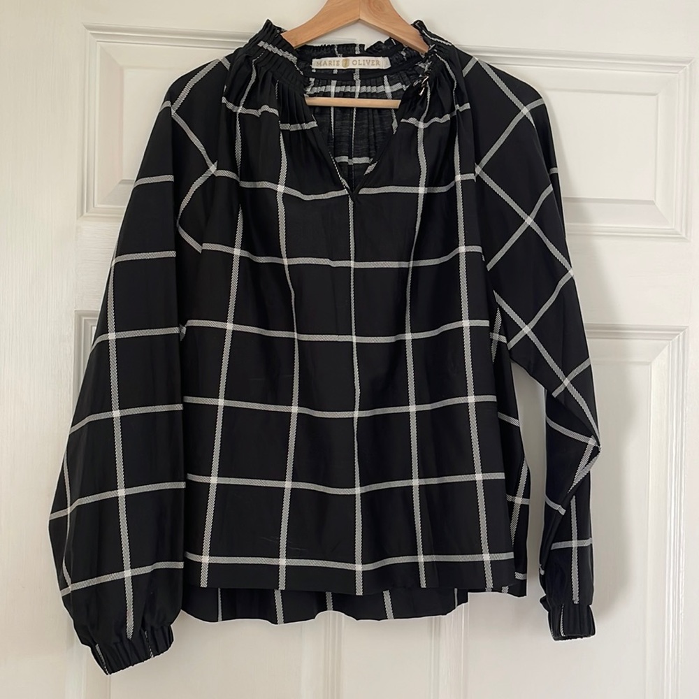 Marie Oliver blouse, black and white window pane, size 1.